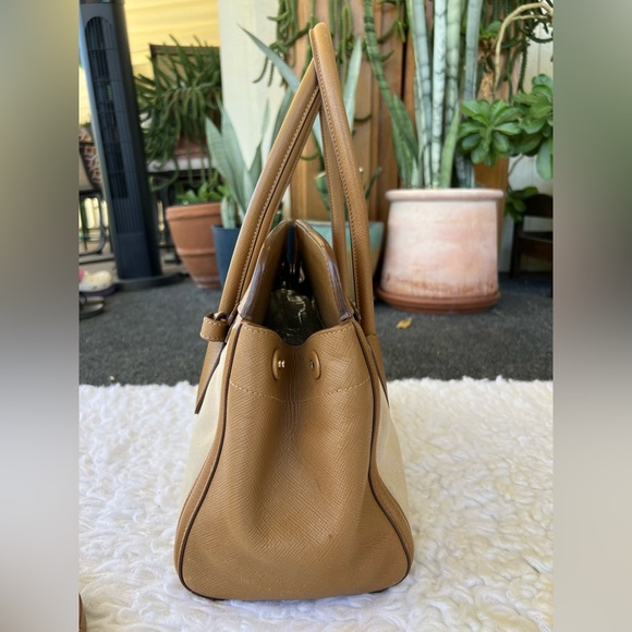 Prada Cuir Frame Convertible Tote Canvas And Saffiano Leather Bag - Picture 5 of 14